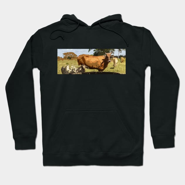 cow in the field Hoodie by rickylabellevie